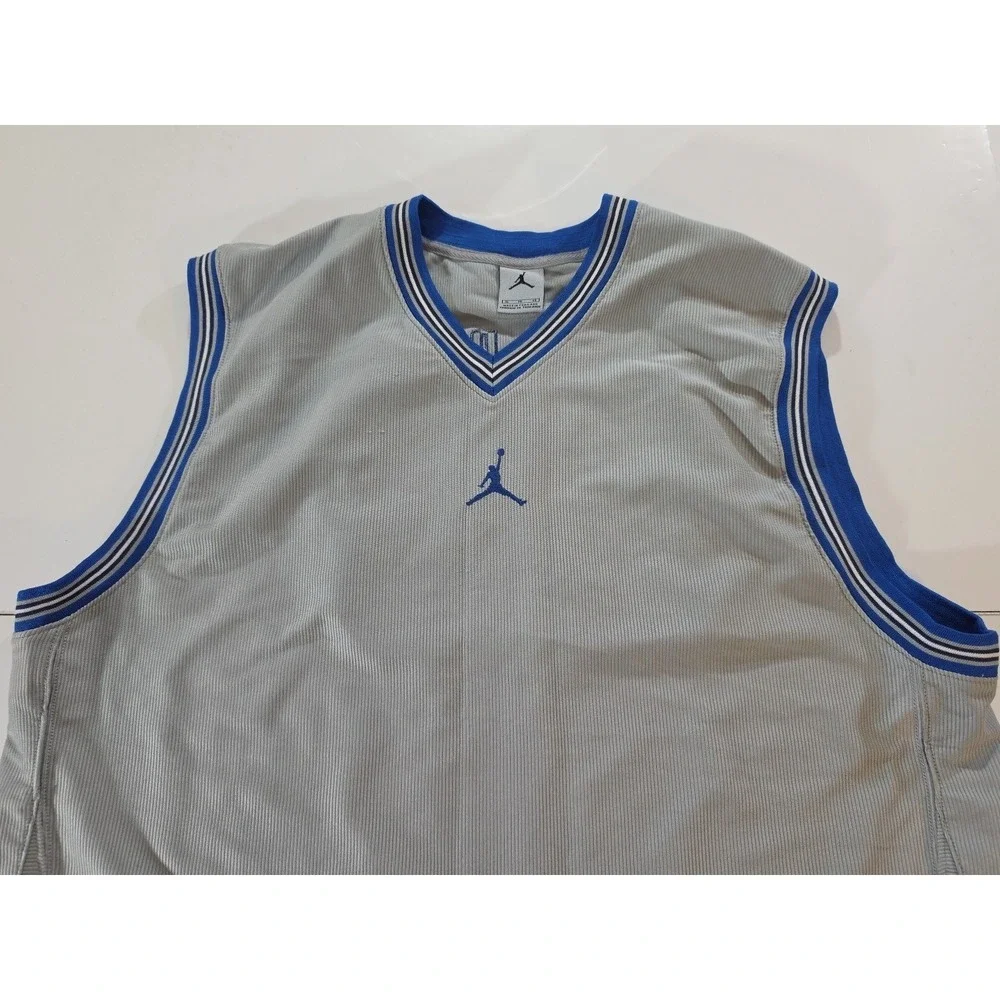Vtg‎ Air Jordan Jumpman Mesh Basketball Jersey Shirt Gray Blue Y2K Nike Mens XL